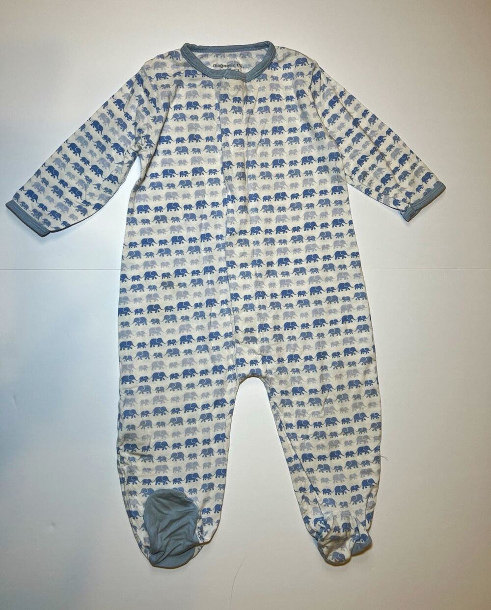Magnetic Me Baby Footed Footie One-Piece Elephant Blue White 6-9 Months